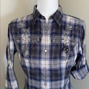 Western style Harley top, with fold up sleeves